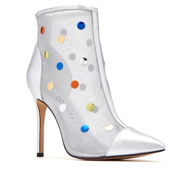 Katy Perry Collections Shoes - Metallic Silver Sheer Katy Perry Ankle Boot with Colorful Confetti Dots